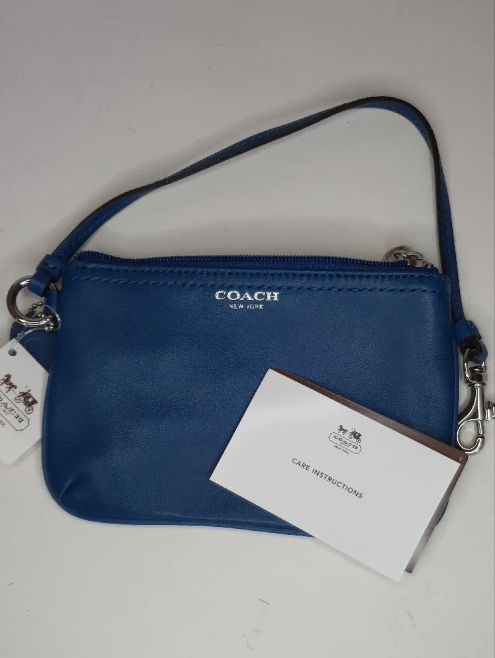 COACH Blue Leather Small Wristlet - NWT + Free Gift